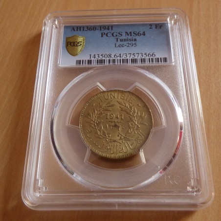 Tunisia 2 francs 1941 Chambre de Commerce MS64 bronze-aluminium 8g