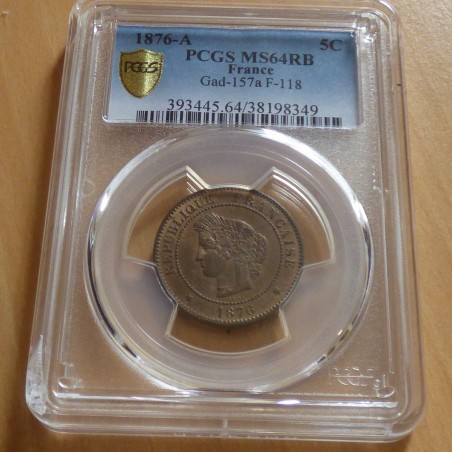 France 5 centimes Cérès 1876 A MS64RB Bronze (5 g) RARE