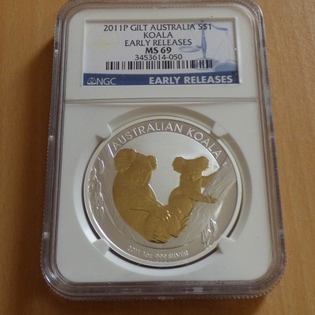 Australia 1$ Koala 2011 gilded MS69 silver 99.9% 1 oz (SCARCE)