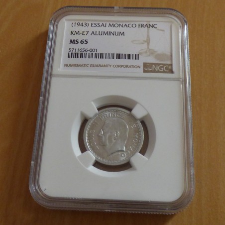 MONACO 1 franc ESSAI 1943 MS65 en aluminium (TRES RARE)