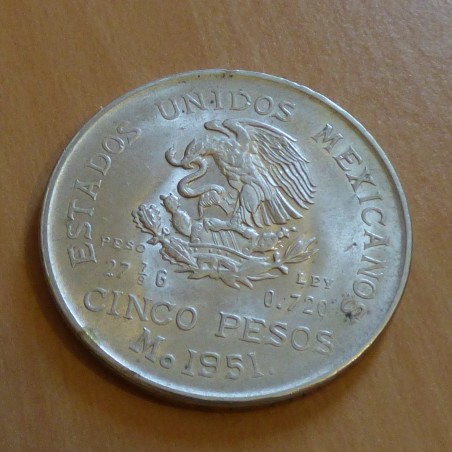 Mexique 5 Pesos 1951 SUP en argent 72% (27.8 g)
