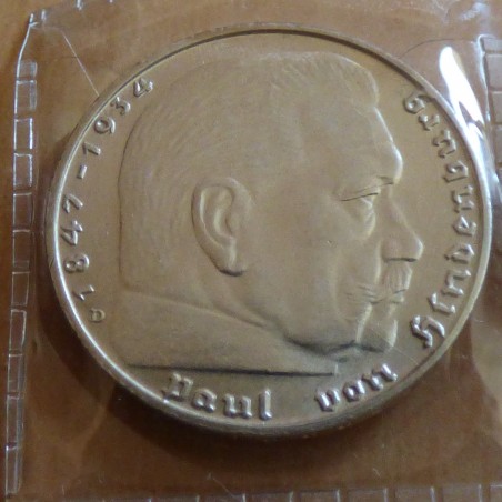 Allemagne 2 Reichsmarks Hindenburg 1939 D en argent 62.5% (8g)