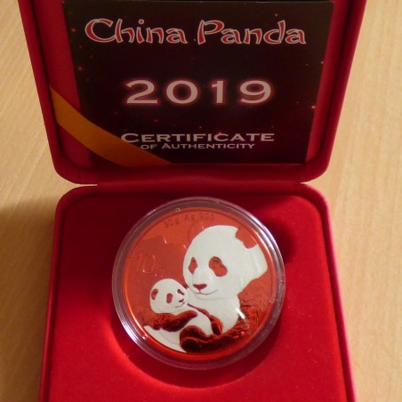 Chine 10 yuans Panda 2019 Space Red argent 99.9% 30g+Boite+CoA
