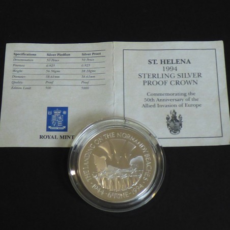 Saint Helena 50p 1994 Landing in Normandy PROOF silver 92.5% (28.3 g)+ CoA