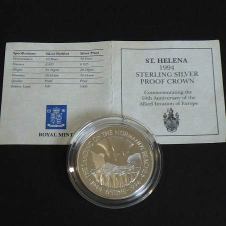 Saint Helena 50p 1994 Landing in Normandy PROOF silver 92.5% (28.3 g)+ CoA1 oz