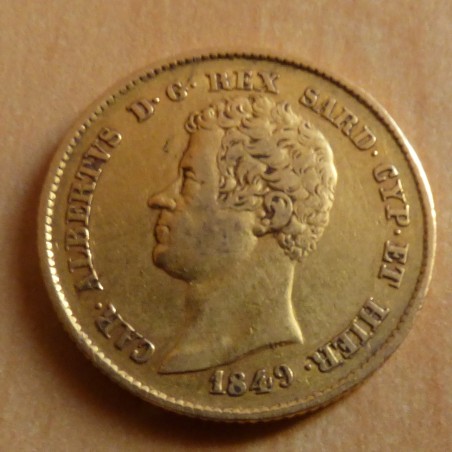 Italie 20 lires 1849 Turin P (Aigle) Charles Albert en or 90% (6.45 g) TB+/TTB