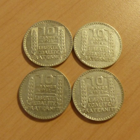 Lot de 4 pièces France 10 francs TURIN 1934 argent 68% (4*10 g)
