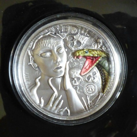 Palau 10$ Mythical creatures MEDUSA 2015 silver 99.9% 2 oz antique finish + Box+ CoA
