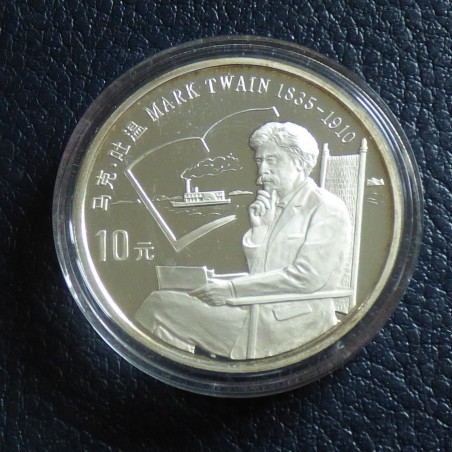 China 10 yuans Mark Twain 1991 PROOF silver 92.5% (27 g)