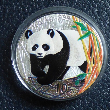 China 10 yuans Panda 2002 colored silver 99.9% 1 oz