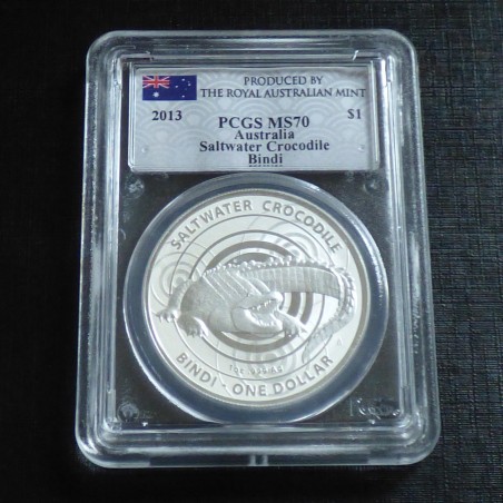 Australie 1$ Crocodile Bindi RAM 2013 MS70 (PCGS) argent 99.9% 1 oz