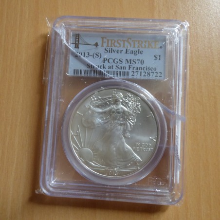 US 1$ Silver Eagle 2013-S (San Francisco) 1 oz MS70 (PCGS) argent 99.9% SLAB fendu