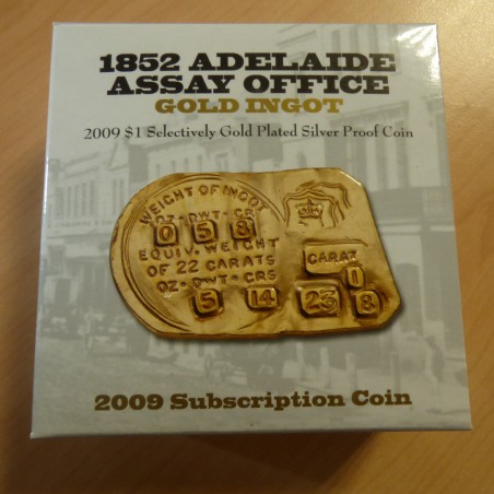 Australia 1$ 2009 Adelaide Assay 1852 PROOF gilded silver 99.9%+Box+CoA