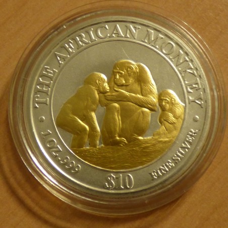Somalia 10$ African Monkey 2004 gilded silver 99.9% 1 oz