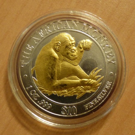 Somalia 10$ African Monkey 2002 gilded silver 99.9% 1 oz