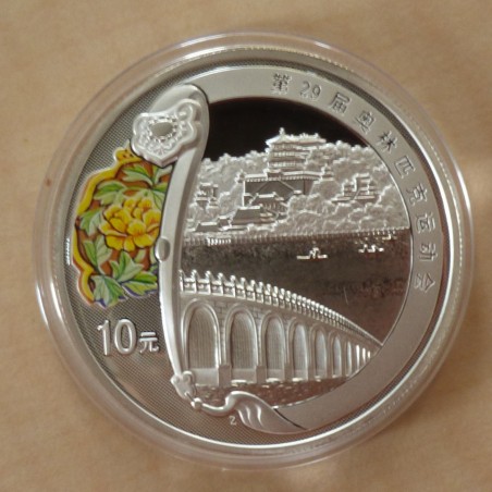 China 10 yuans Beijing 2008 Summer Palace Tower of Buddhist Incense PROOF colored silver 99.9% (31.1g)