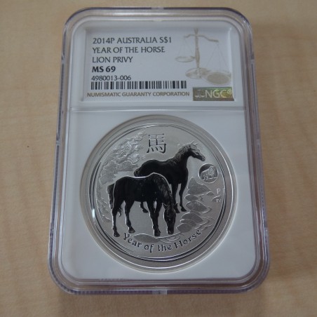 Australia 1$ Lunar 2 Year of the horse 2014 privy Lion MS69 silver 99.9% 1 oz