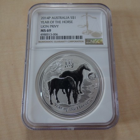 Australie 1$ Lunar 2 Année du cheval 2014 privy Lion MS69 argent 99.9% 1 oz