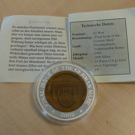 Corée 10 Won 2002 Dernier Mark argent 99.9% 1 oz avec Oeil de Tigre