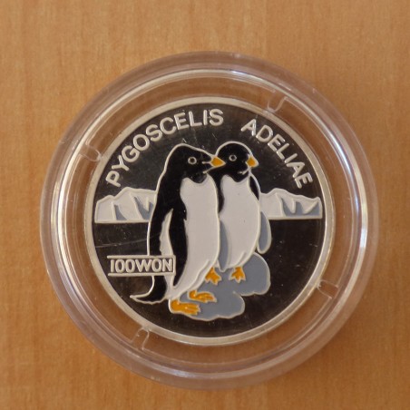 Corée 100 Won 1995 Pingouin PROOF coloré en argent 99.9% (7 g)