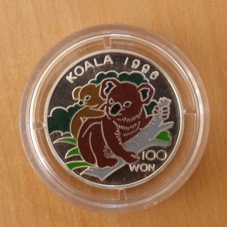 Corée 100 Won 1996 Koala PROOF coloré en argent 99.9% (7 g)
