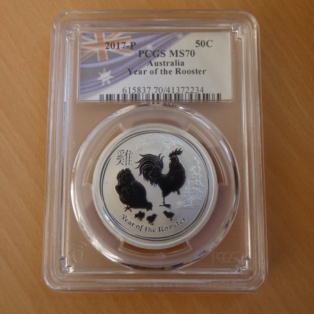 Australia 50 cents Year of the Rooster 2017 MS70 (PCGS) silver99.9% 1/2 oz