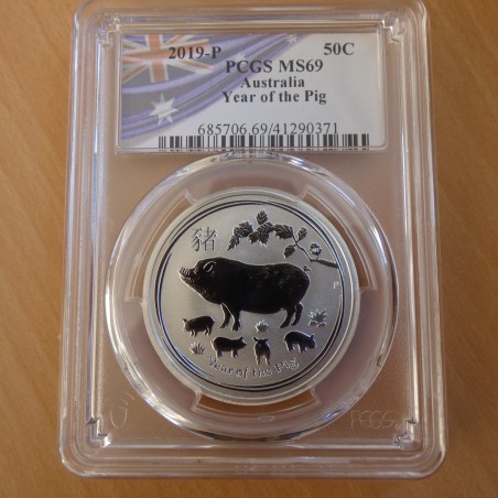 Australia 50 cents Lunar 2 Pig 2019 MS69 silver 99.9% 1/2 oz