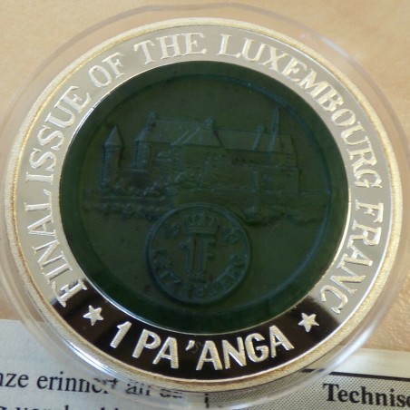Tonga 1 Pa'anga 2002 Dernier franc Luxembourg avec JADE PROOF argent 99.9% 1 oz+CoA
