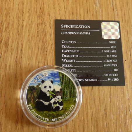Niue 2$ Panda 2017 colored silver 99.9% 1 oz+CoA
