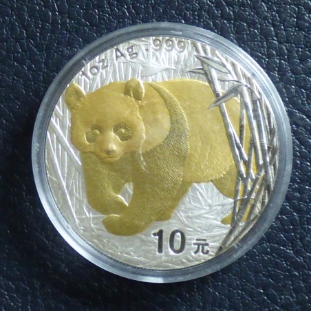 China 10 yuans Panda 2001 gilded silver 99.9% 1 oz
