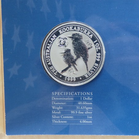 Australie 1$ Kookaburra 1999 argent 99.9% 1 oz Honor Mark Quarter Georgia