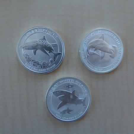 Australie 50 cents Requin 2014-2015-2016 (série de 3 pièces) argent 99.9% 1/2 oz