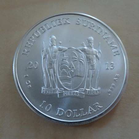 Surinam 10$ 2013 Justitia Pietas Fides (Serva Me Servabo Te) en argent 99.9% 1 oz