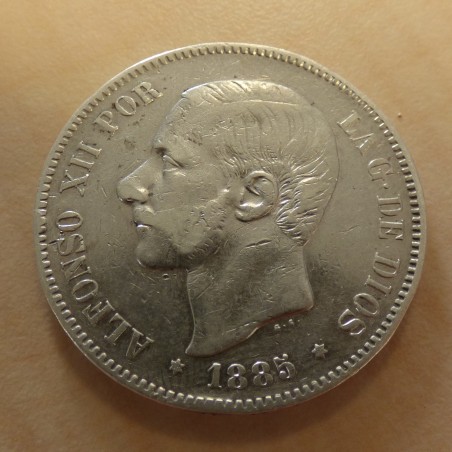 Espagne 5 pesetas 1885 (87) MS-M en argent 90% (25g) TB+