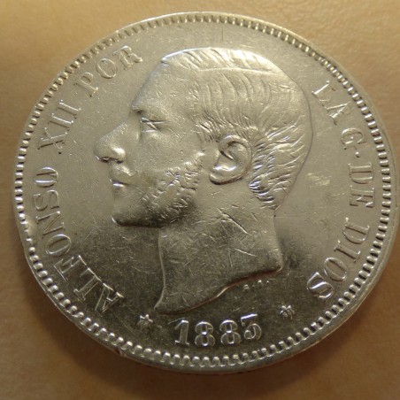 Espagne 5 pesetas 1883 (83) MS-M en argent 90% (25g) TTB+