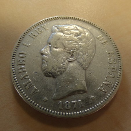 Spain 5 pesetas 1871 (74) DE-M silver 90% (25 g) F+