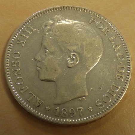 Espagne 5 pesetas 1897 (97) SG-V en argent 90% (25g) TB+