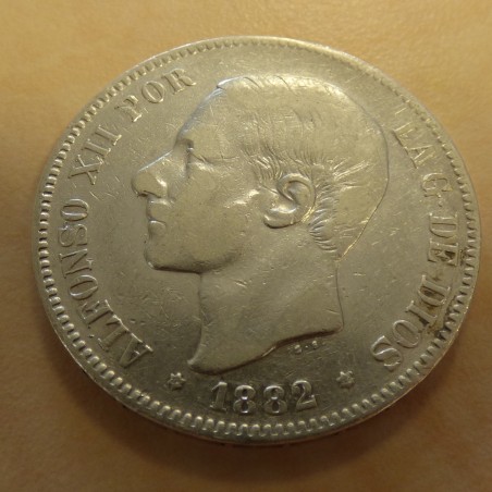 Espagne 5 pesetas 1882 (82) MS-M en argent 90% (25g) TB+