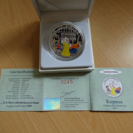 Cook Islands 5$ 2011 Bremer Musician PROOF colored silver 99.9% (1 oz)