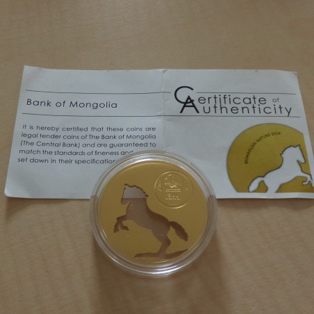 Mongolia 500 Togrog 2014 Horse gilded silver 92.5% 1/2 oz