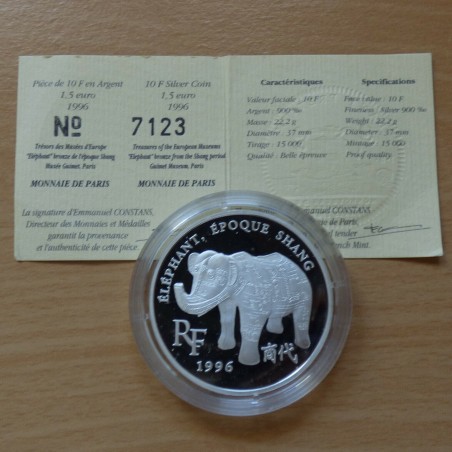 France 10 francs 1996 Chinese Elephant PROOF silver 90% (22.2 g)+CoA