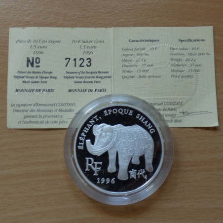 France 10 francs 1996 Elephant Chinois PROOF argent 90% (22.2 g)+CoA