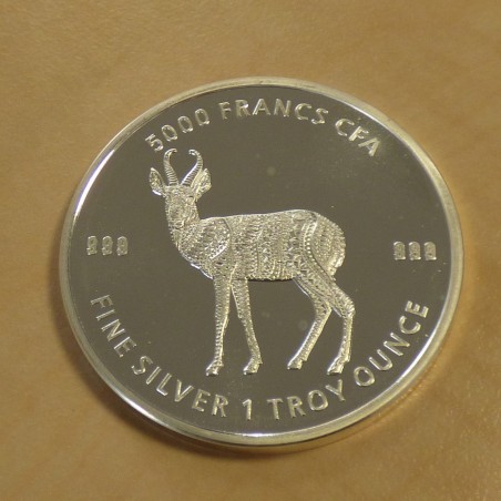 Tchad 5000 CFA Mandala Antilope 2020 argent 99.9% 1oz