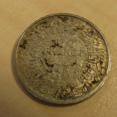 Maroc 100 francs 1953 (AH1372) argent 72% (4 g) TTB+
