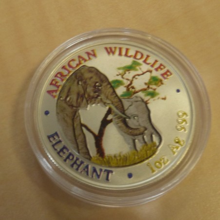 Zambie 5000 Kwacha 2001 Elephant coloré argent 99.9% 1 oz