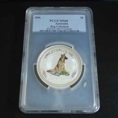 Australie 8$ Lunar 1 Année du chien 2006 coloré MS68 (PCGS) argent 99.9% 5 oz
