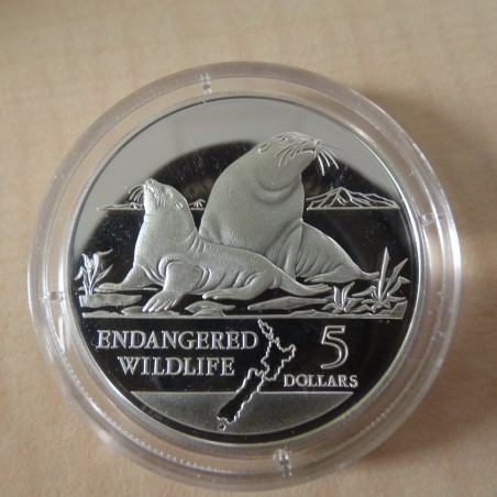 New Zealand 5$ Sea Lions 1993 PROOF silver 92.5% (31.47 g)