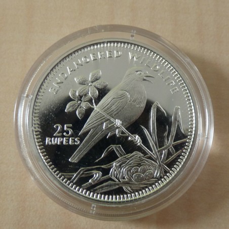 Seychelles 25 rupees 1993 Magpie Robin Bird PROOF silver 92.5% (31.5 g)