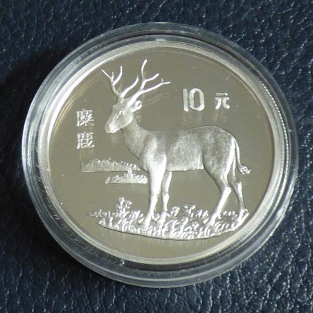 China 10 yuans Deer 1992 PROOF silver 90% (27g)