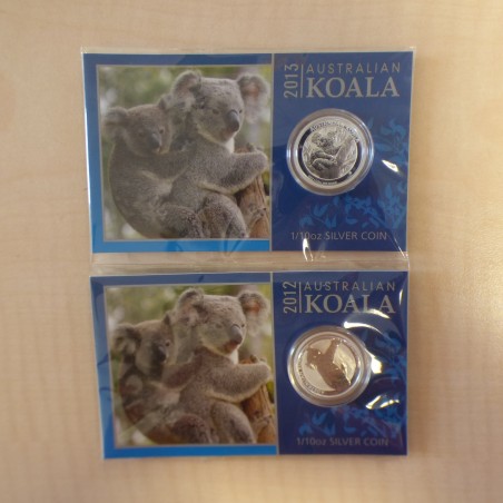 2* Australia 10 cents Koala 2012+2013 argent 99.9% 2*1/10 oz in Blister